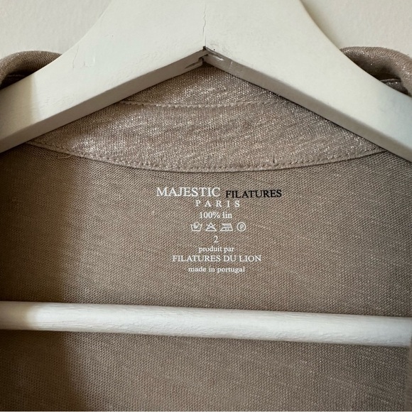 Majestic Filatures Paris Linen Button Down Metallic Shirt Top In Beige Size 2 - Picture 5 of 7